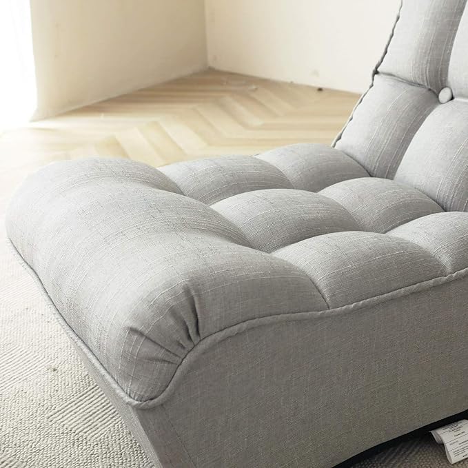 Adjustable Floor Chair with 3-Stage Regulation, Foldable Lazy Sofa Chair with Footrest, Padded Linen Tufted Backrest, Ergonomic Gaming Lounger for Living, Bedroom, Balcony, Grey