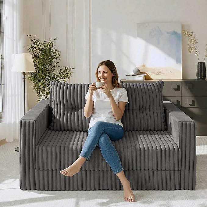 HABUTWAY Folding Sofa Bed, 2 in 1 Convertible Sleeper Chair with Pillow, Portable Fold Out Chair Bed with Armrest, Comfy Floor Couch, Lazy Sofa for Living Room Bedroom Dorm Home Office, Grey