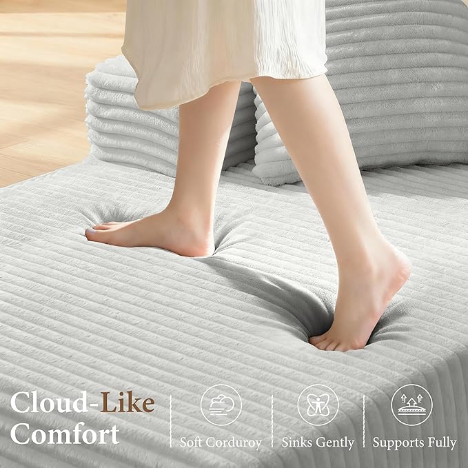 96" Sectional Couches for Living Room Cloud Couch Sofa with L-Shape Upholstered Boneless Couchs Modern Modular Sectional Couch with Chaise (Light Grey, 133" W+U Facing Chaise)