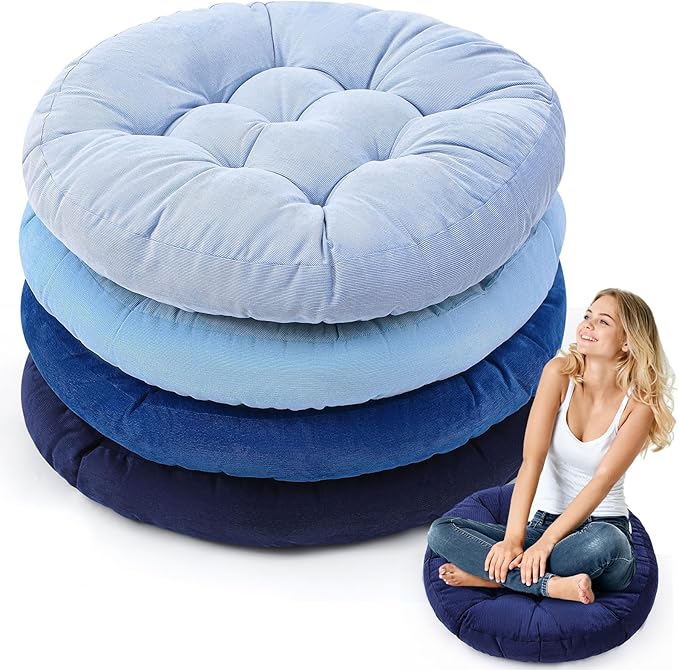 Jerify 4 Pcs Floor Pillow Cushions 22 x 22 Inch Round Square Large Meditation Floor Pillow for Classroom Adult Meditation Picnic Party Seating Learning Daycare School (Round,Dirty Blue)