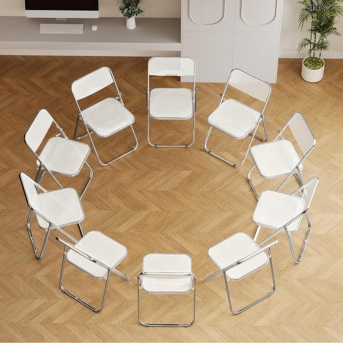 10 Pack White Plastic Folding Chairs - Bulk Value Stackable for Wedding Banquet, Event Rental, Large Venue (250lb Capacity)