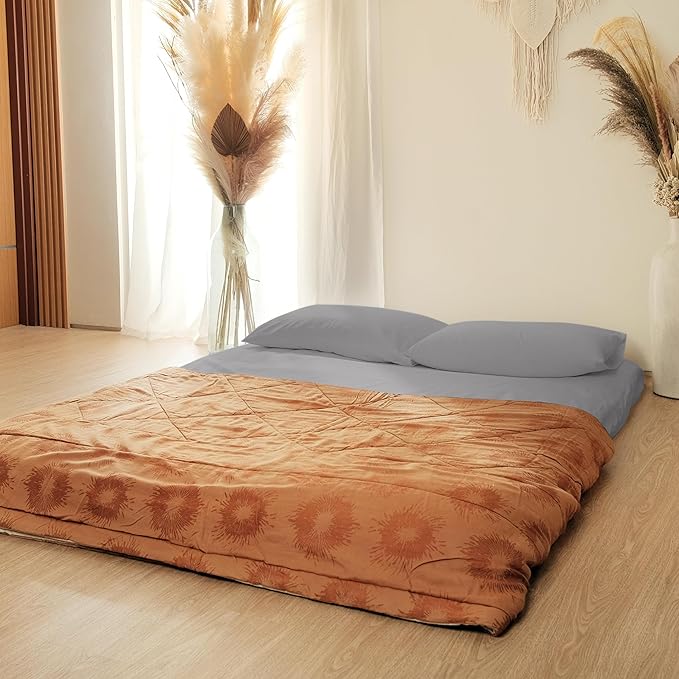 Japanese Futon Floor Mattress - Medium Firm Futon Mattress for Sleeping - Shikibuton - Foldable and Portable Japanese Bed (Grey, Queen)