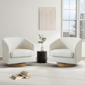 Swivel Barrel Chair, Modern Round PU Leather Accent Armchair for Living Room, Bedroom, Oversized Comfy Club Reading Chairs for Adults (Fabric Beige, Set of 2)