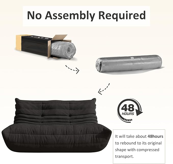 Bean Bag Chair, Oversized Loveseat Fireside Chair for Adults, 2 Seater with Memory Foam Filled, Lazy Sofa Lounge Floor Sofa for Living Room, Bedroom, Office, No Assembly Required. (Black)