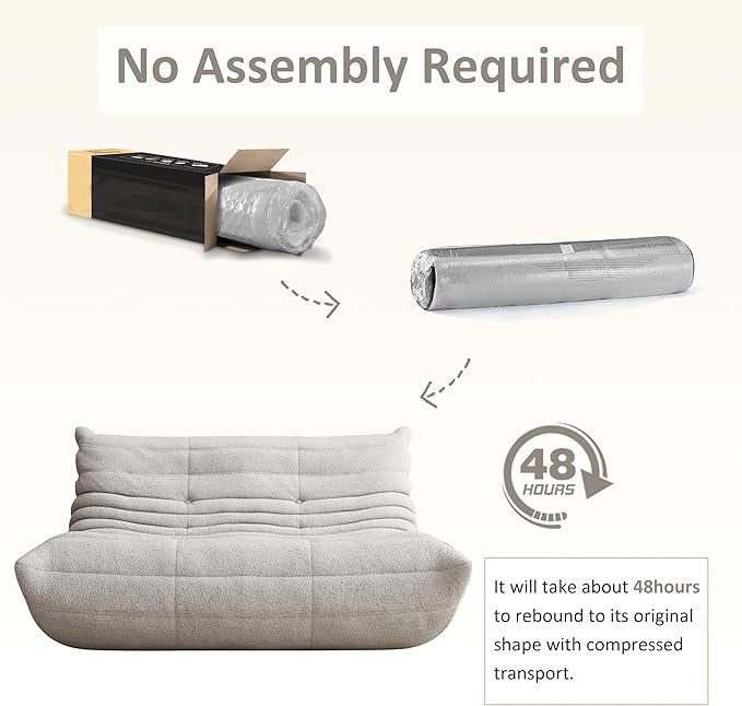Bean Bag Chair, Oversized Loveseat Fireside Chair for Adults, 2 Seater with Memory Foam Filled, Lazy Sofa Lounge Floor Sofa for Living Room, Bedroom, Office, No Assembly Required. (Grey)