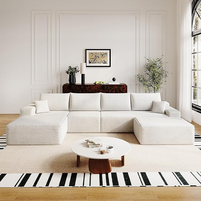 AUGOP 136" Sectional Couches for Living Room Modern Modular Sofa with L-Shape Couchs Upholstered Boneless Couch Deep Seat Sectional Couch with Chaise (White, Left Facing Chaise+3Seaters+Ottoman)