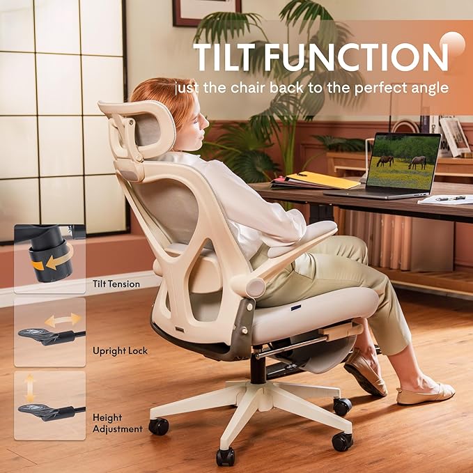 FLEXISPOT Foldex Ergonomic Office Chair, Folding Chair for Small Spaces with Lumbar Support, Flip-up Armrests, 3D Headrest, Desk Chairs with Footrest for Work,Video Game (Foam Black)