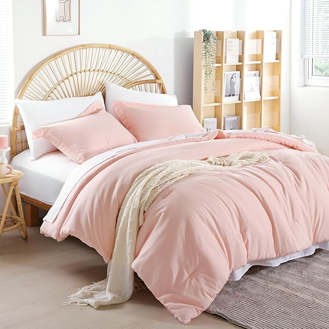 weigelia Twin Comforter Set 5 Pieces Pink Comforter Set Soft Blush Pink Bed Set Twin Bedding Set for Girls with Comforters, Flat & Fitted Sheets, Pillowcases & Shams