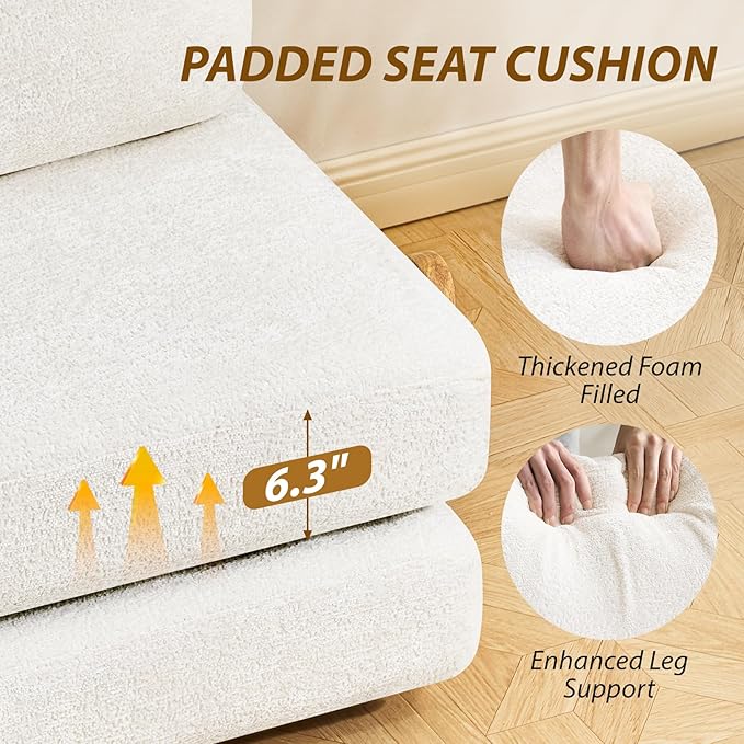Folding Sofa Bed with Ottoman, 2-in-1 Fold Out Single Sleeper Chair with Wooden Frame, Headrest & Lumbar Pillow, Chenille Boneless Memory-Foam Filled Floor Couch Seating for Living Room Reading, Beige