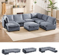 FIRLZY Oversized Modular 8 Seater Sofa with Removable Covers and Storage, Convertible U, L-Shaped and Sleeper Sectional, Modern Corduroy Couches with Ottoman Chaise for Living Room, Gray