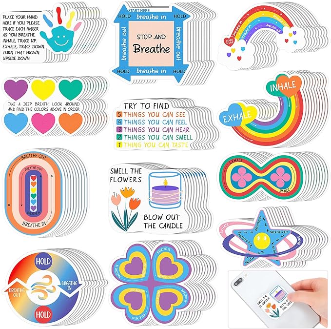 Fulmoon 120 Pcs Anxiety Sensory Stickers Textured Sensory Strips Tactile Rough Calm Sensory Stickers Adhesive Tactile Fidget Tool for Classroom Desk Adults Teens Anxiety Relief(Cute Color)