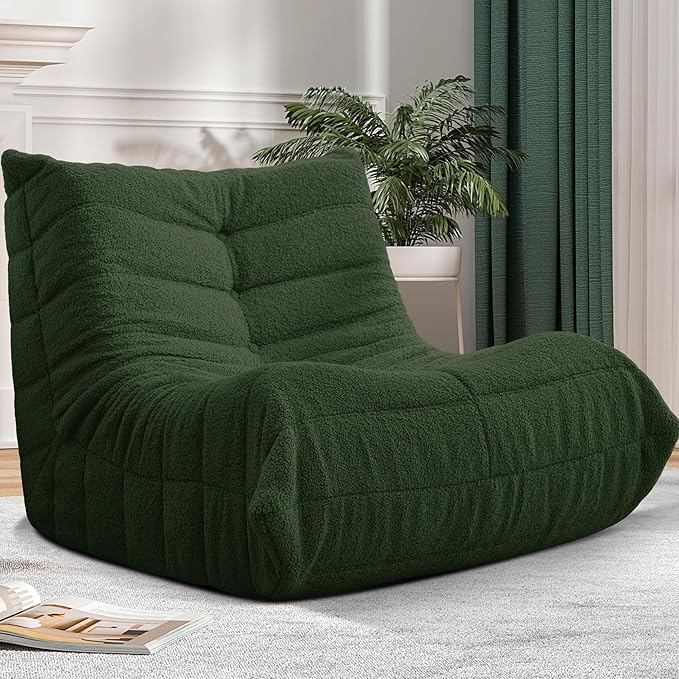 Bean Bag Chair Big Sofa Beanbag Chair for Adults Fireside Chair Bean Bag Lounger with Memory Foam Filled for Home,Apartment or Gaming Venue(Green Teddy)