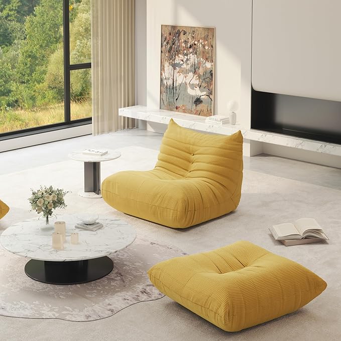Fireside Chair Corner Bean Bag Chair for Adults, Modern Corduroy Fabric Caterpillar Sofa Couch, Lazy Floor Sofa Armless Foam Couch Lounger Tatami Recliner for Living Room Bedroom Dorm Office