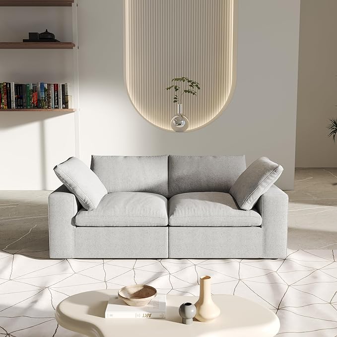 Cloud Sectional Couch, Light Grey Modular Sectional Sofa, Modern Comfy Love Seat Sofa, Covers Removable, Convertible Sleeper Couch for Living Room Apartment (Linen Fabric)