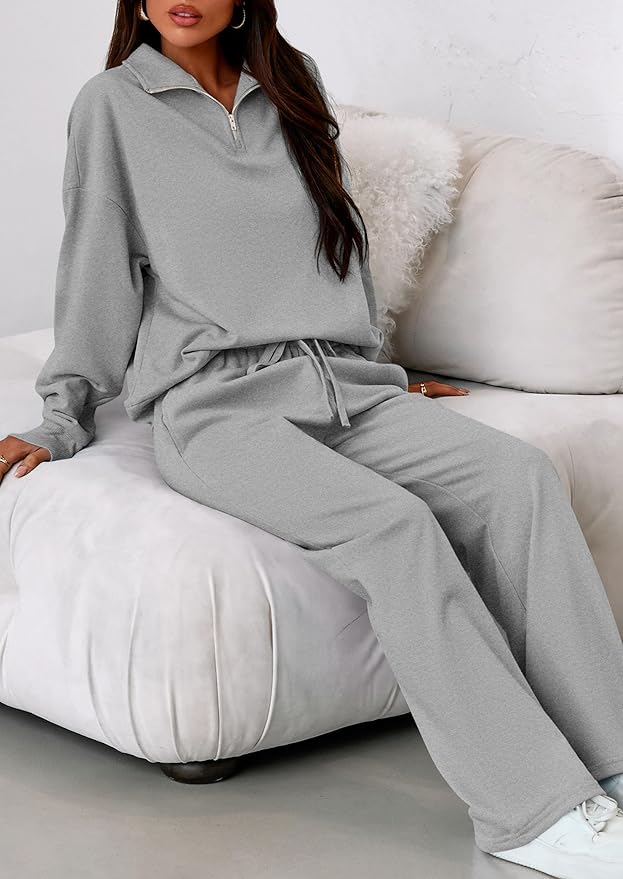 PRETTYGARDEN Womens Casual Two Piece Sets Fall 2026 Outfits Quarter Zip Sweatshirts Straight Leg Pants Sweatsuits Tracksuit