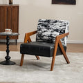 Mid-Century Modern Accent Chair with Solid Wood Frame，Upholstered Leather Living Room Arm Chairs with Pillow for Bedroom, Living Room, Reading Room, Balcony, Black
