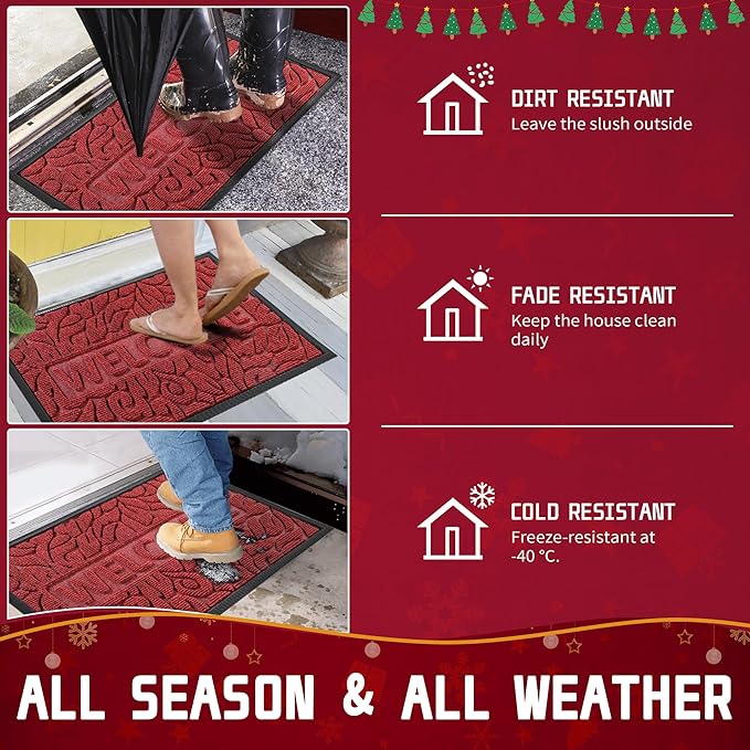Yimobra Large Welcome Mat 47x24, Waterproof Non-Slip Outdoor Mats for Front Door Outside Entrance, Low-Profile Entryway Mat Indoor for Garage Patio, Wine Red