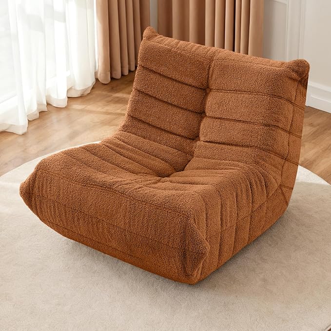 HABUTWAY Bean Bag Chairs Fireside Lazy Floor Sofa, Soft Teddy Fleece Bean Bag Sofa with High-Resilience Foam Filling，Beanbag for Living Room, Bedroom, Office (Brown Teddy)