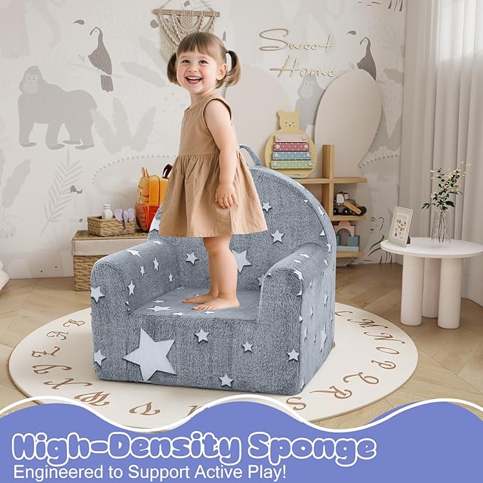 MeMoreCool Comfy Toddler Chair for 1-3 Years Old, Glow Star Kids Reading Chair, Soft Plush Toddler Armchair, Cozy Foam Lounge Kids Armchair for Baby Room, Living Room, Playroom, Reading Nook
