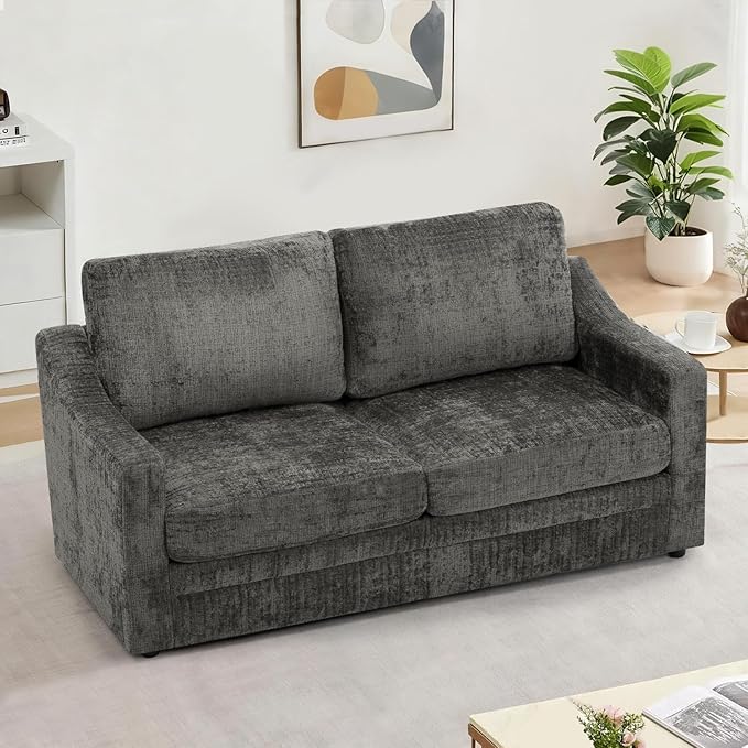 ACMEASE 67” Chenille 2-Seat Sofa w/Comfortable Back Cushions, Modern Love Seat w/Deep Seat Space, Upholstered 2 Seater Couch w/High Resiliency Foam for Living Room, Office Grey
