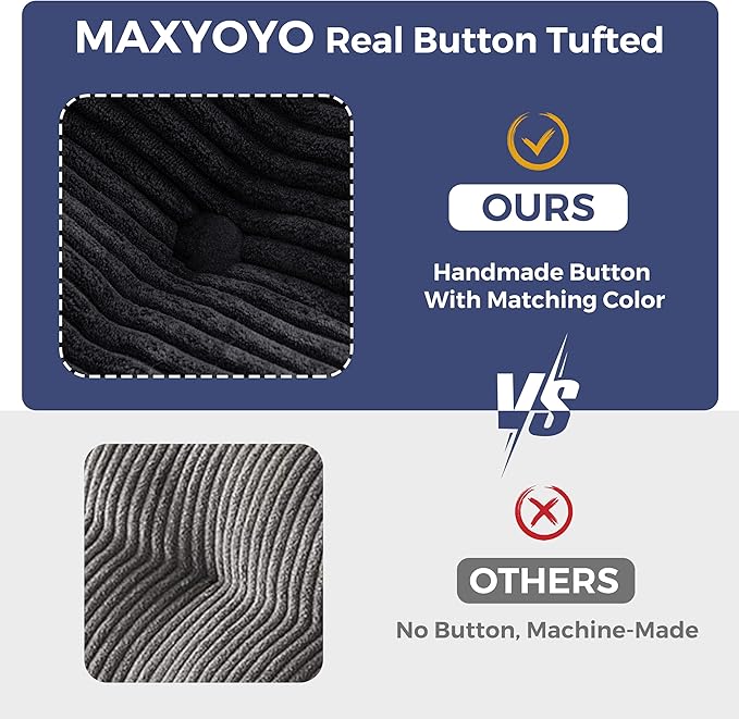 MAXYOYO 3 Seater Couch for Living Room, Boneless Couch with Tufted Cushion & Backrest, Upholstered Floor Sofa, Sofa in A Box, Black