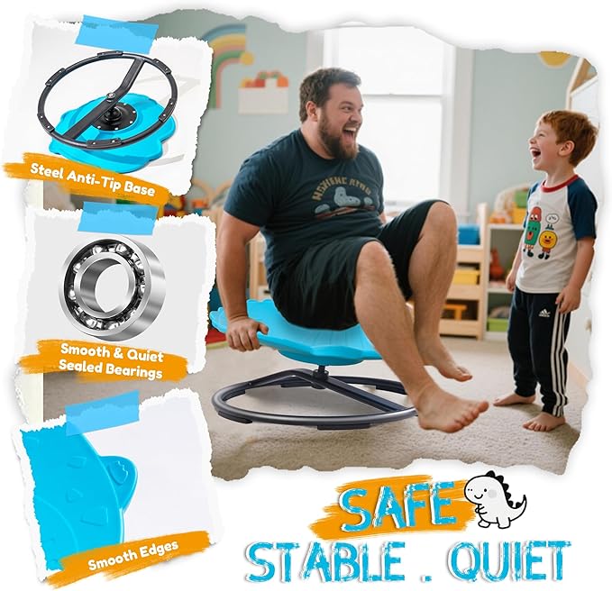 Dinosaur Spinning Chair for Autistic Kids – Sensory Spinning Toy, Spin Chair for Kids Autism, Sensory Swivel Seat for Balance, Coordination, Focus & ADHD Support, Autism Sensory Products (Blue)