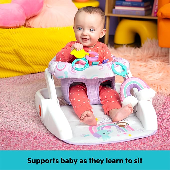 Bright Starts Learn-to-Sit 2-Position Baby Floor Seat with Toys, Unisex, 4-12 Months, Purple Paradise