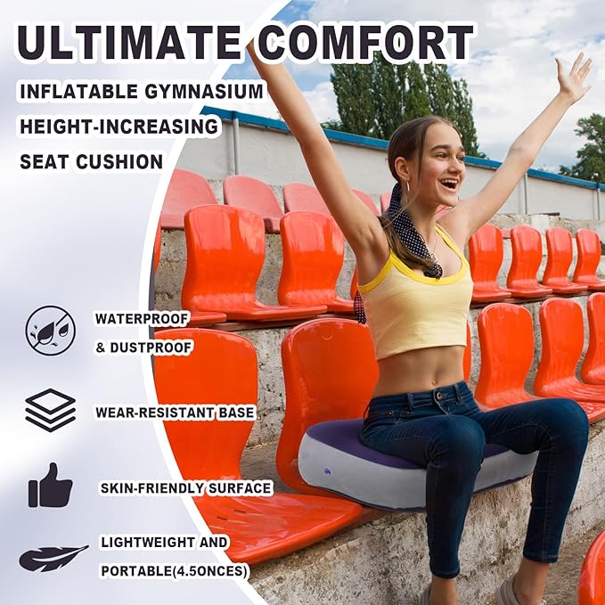 BrightRow 4 Pack Inflatable Stadium Seat Cushion with Built-in Pump, 15 x 12 x 5.9 Inches Self-Inflating Booster Stadium Seats Bleacher Seat Chair Cushion for Airplane Backpacking Sports Camping