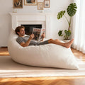 nalone 4-in-1 Giant Bean Bag Chair for Adults, 6.4 FT Memory Foam Filled Beanbag Chair, Floor Sofa Bed with Fluffy Washable Flannel Cover, Lounge Couch for Bedroom, Living Room (White)