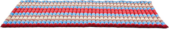 Leewadee - Kapok Roll Mat – Handcrafted Folding Sleep & Relaxation Mattress from Thailand, Ideal as Guest Bed, Camping Mat, Yoga Mat or Traditional Futon, 75 x 39 inches, Blue Red