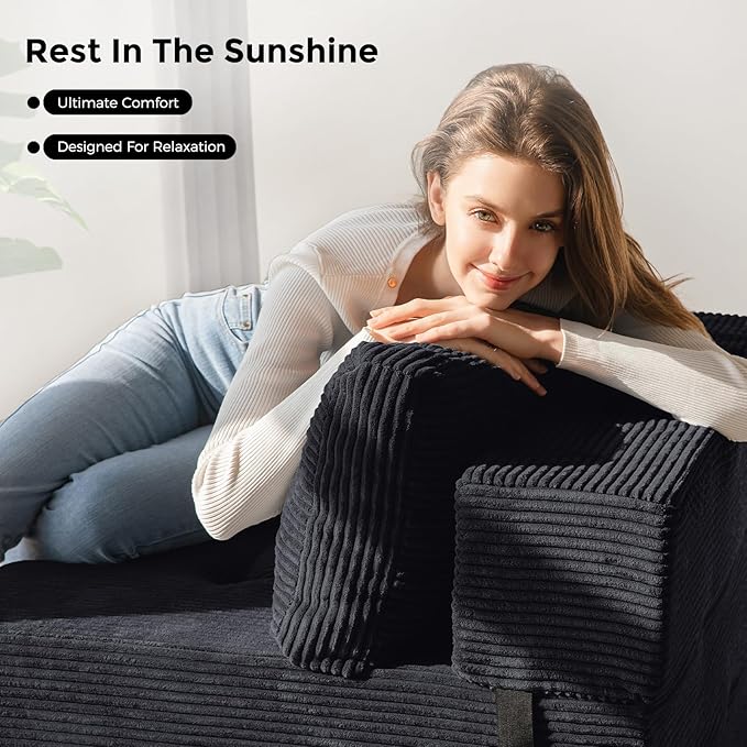 MAXYOYO Folding Sofa Bed, Convertible Sofa Bed with High-Density Support Foam, Portable 4 in 1 Fold Out Chair to Floor Lounger, Versatile Floor Couch for Living Room Bedroom, Black