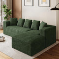 Modular Sectional Sofa, 107" L Shaped Cloud Couch Plush Corduroy Deep Seat Boneless Sofas with 5 Pillows Long Chaise Lounge Couches Memory Foam for Living Room - Green, Right Facing Chaise