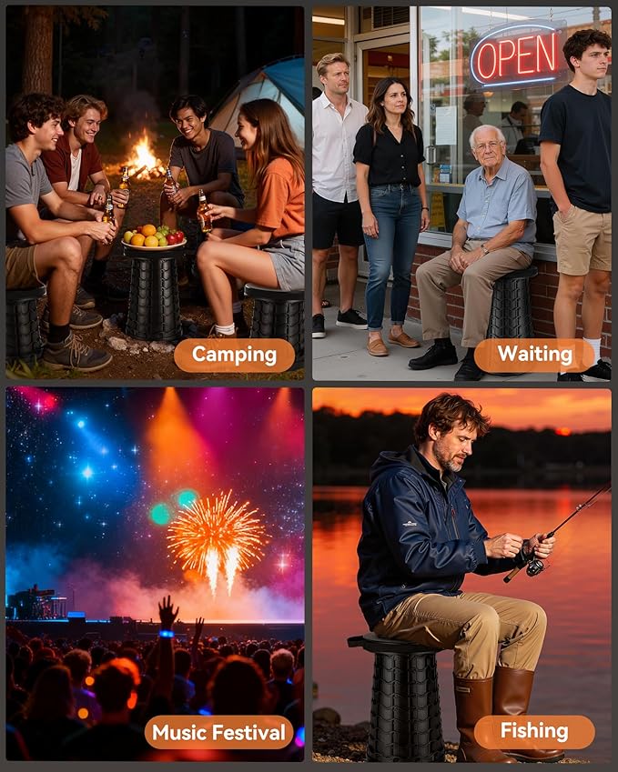 Portable Heavy Duty Collapsible Stool - Wide Seat, Extra Tall & Height Adjustable Stool - Retractable Folding Chair for Camping, Fishing, Hunting & Outdoor Use