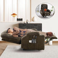 CDCASA Oversized Dual Motor Lay Flat Power Lift Recliner Chair with Massage, Heating, Textile Infinite Position Large Recliner Chairs for Big & Elderly People, USB & Type-C Ports, Brown