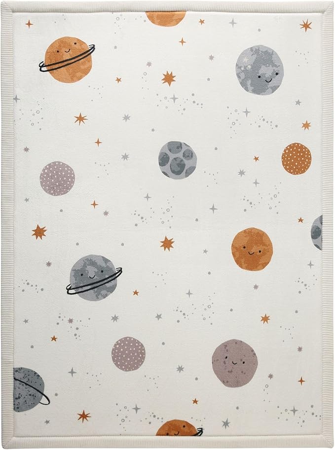 Hakuna Matte CloudSoft Baby Play Mat for Floor 60" x 80" Planets – Coral Velvet Memory Foam Rug for Crawling & Cozy Play – Non-Slip, Water-Resistant, Easy-CareTummy Time Mat, Playmat for Playpen