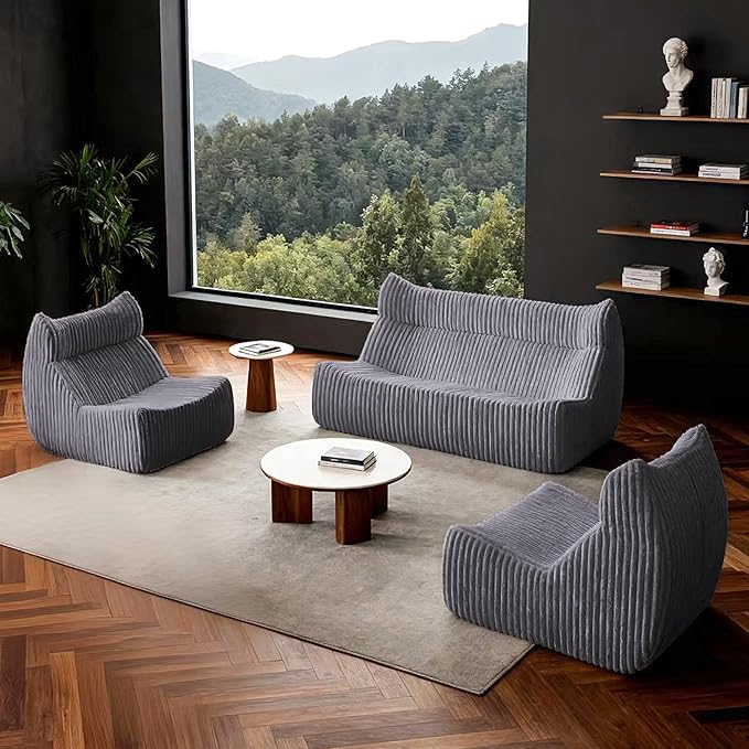 Bean Bag Chairs, Giant Bean Bag Chair for Adults, Memory Foam Lounge Chair, Comfy Lazy Floor Chair, Bean Bag Sofa for Living Room, Bedroom and Office, Loveseat Bean Bag (Grey)