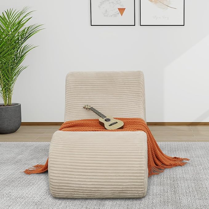 Corduroy Chaise Lounge Chair Couch Indoor Boneless Oversized High-Density Sponge Soft Sofa, Khaki