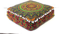 CRAFT KALA Large Hippie Mandala Meditation Floor Ottoman Pillow Cushion Pouf Cover Square Poufs Bohemian Circle Floor Cushion Case Outdoor Fireplace Yoga Living Room Decor Cover New Blue, 24" Square