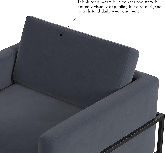 HomePop Modern Metal Frame Accent Chair|Homepop Home Décor|Accent Chairs for Living Room & Bedroom - Steel Blue Velvet