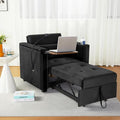 Velvet Convertible Chair Bed, 3 in 1 Multi-Functional Lounge Chair Sleeper, Pull Out Couch Guest Bed with Hidden Table and Adjustable Backrest for Living Room Small Space Apartment (Black)