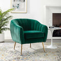Altrobene Velvet Accent Chair, Modern Barrel Arm Chair with Golden Finished Metal Legs for Living Room and Bedroom, Christmas Green