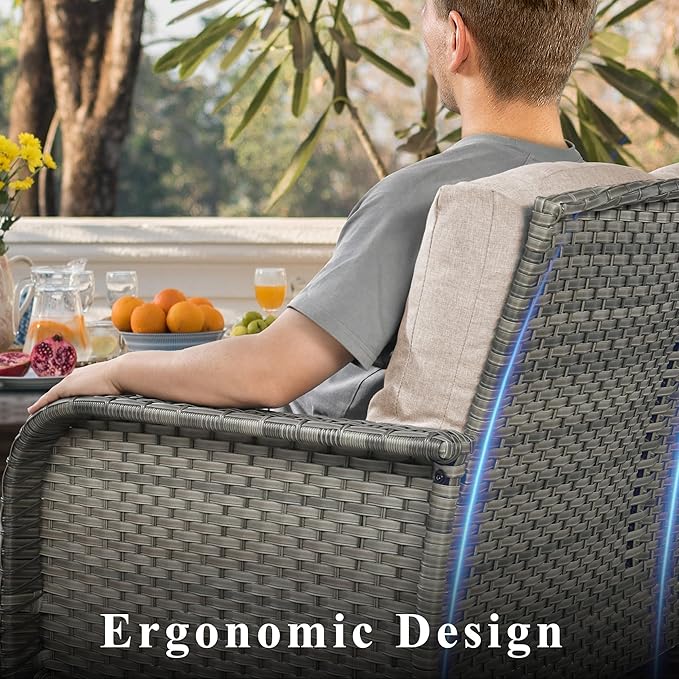 CAODOC 2 Pack Wicker Patio Furniture Chairs,Outdoor Rattan Chairs with Armrest Support 250 lb,Beige