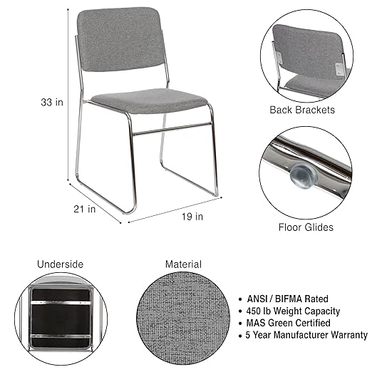 OEF Furnishings Padded Signature Stack Chair, Grey