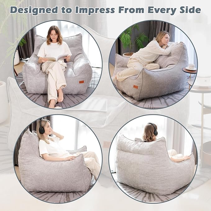 Giant Bean Bag Chair, Beanbag Chairs for Adults, Teens & Kids, Comfy Sofa Chair with Handle & Filling for Living Room, Reading & Gaming, Non-Slip(Light Grey-XL)