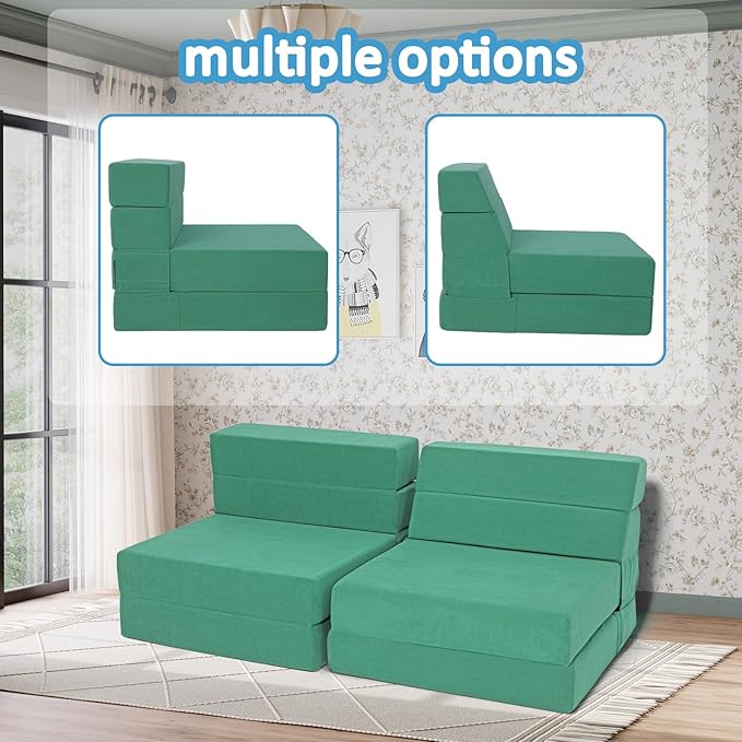 Folding Sofa Bed with Backrest 4 in 1 Convertible Sleeper Chair Memory Foam Fold Out Chair Bed Foldable Mattress Portable Floor Futon Sofa Couch for Living Room/Dorm/Guest Room/Home Office
