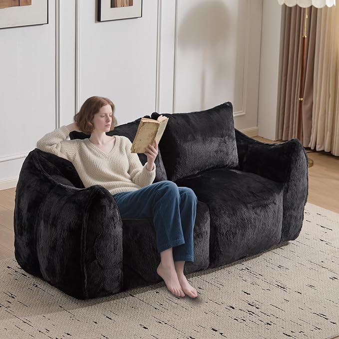 KEIKI Giant Bean Bag Couch for Adults, Oversized Loveseat, 2 Seater Fireside Chair, Comfy Lazy Floor Sofa, Cozy Reading Chair with Pillows for Living Room, Bedroom, No Assembly Required