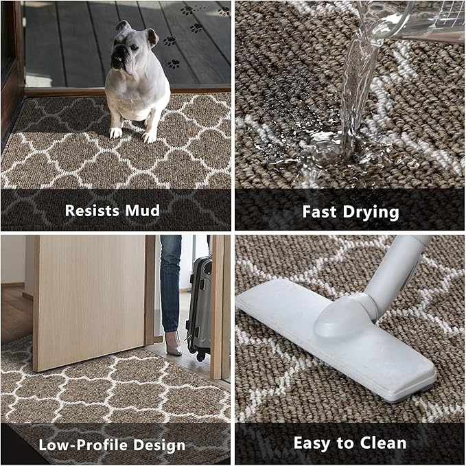REFETONE Indoor Door mat, Front Door Mats 32"x40" Absorbent Rubber Backing Non Slip Back Doormats, Machine Washable Low Profile Entrance Rug, Resist Dirt Inside Floor Mat Door Rugs for Entryway, Camel