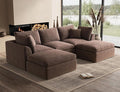 ohllob 110" Cloud Sectional Couches for Living Room, Boneless U Shaped Couch with Ottoman, 3 Seater Modular Sectional Sofa, Brown