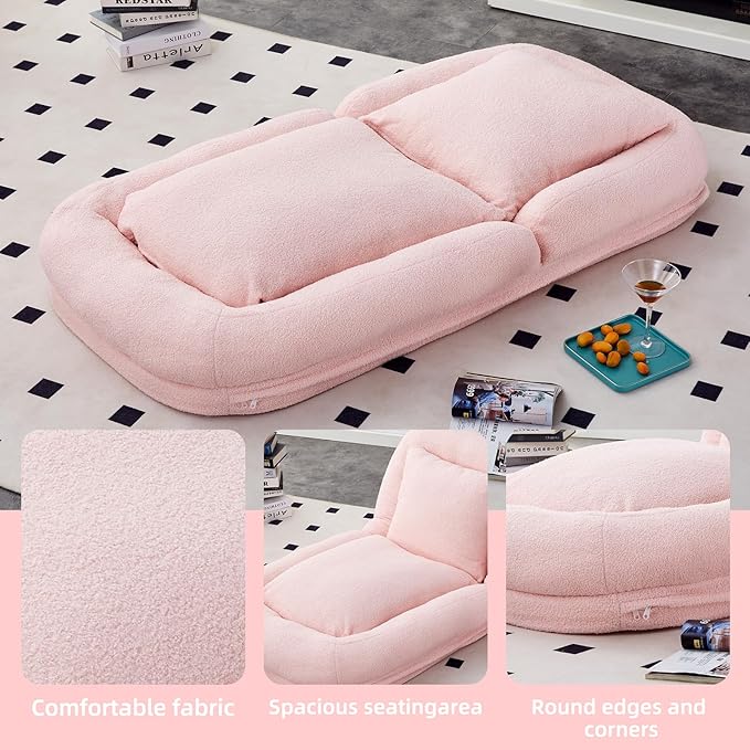 Comfortable Pink Folding Sofa Chair - Features 5 Adjustable Positions for Relaxation, Gaming, and Meditation Bliss!