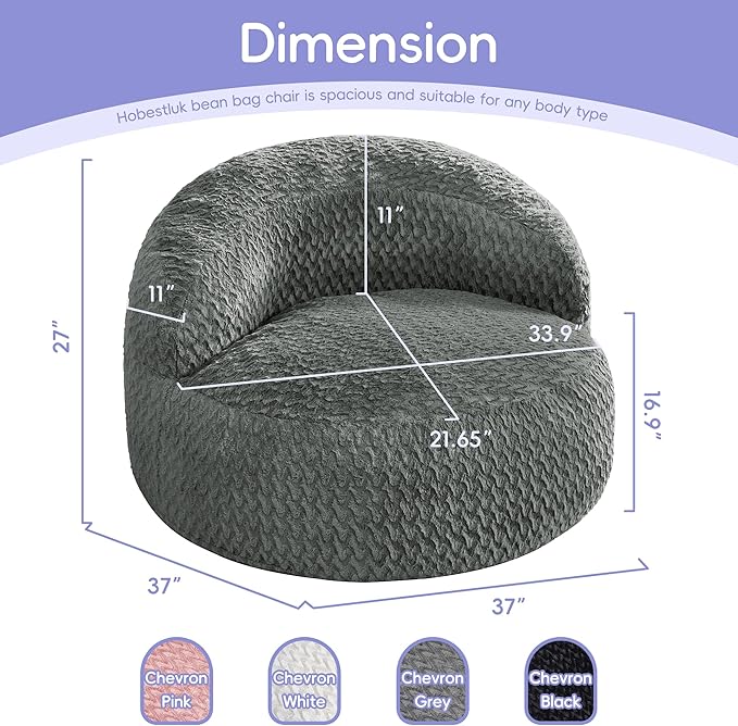 Hobestluk Bean Bag Chair Giant Bean Bag Chairs for Adults Big Bean Bag Chair with Memory Foam Filler Adults Large Beanbag with Faux Fur Cover for Bedroom (Chevron Grey,Large)